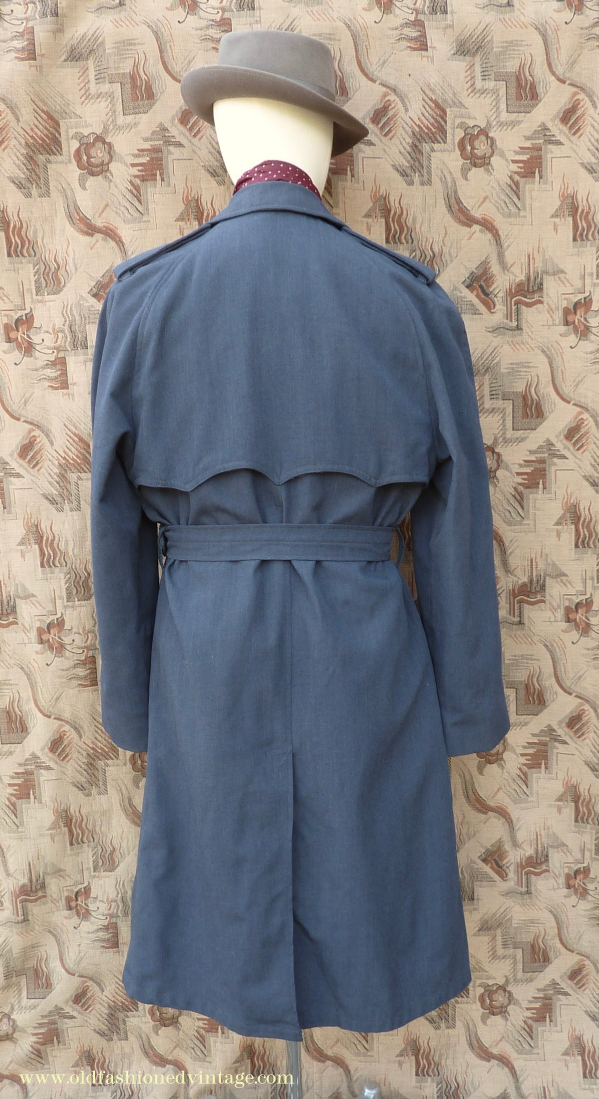 Vintage Mens 1960s Single Breasted Belted Raglan Raincoat Air Force Blue Trench Coat Mac M L