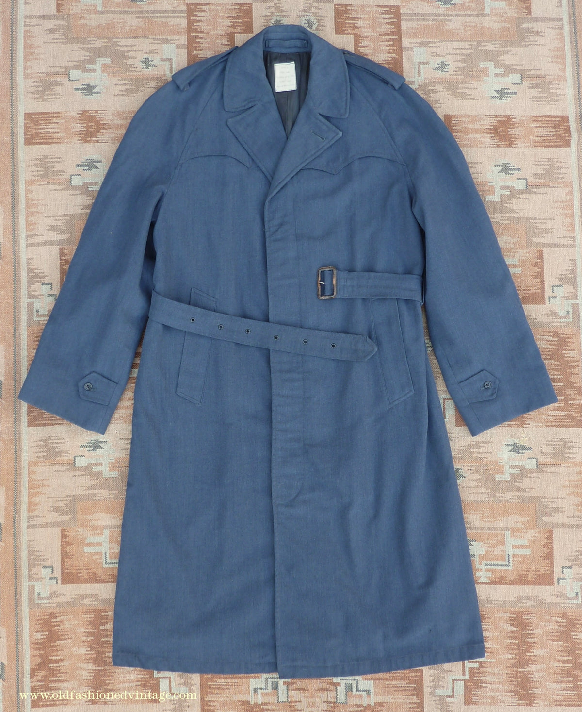 Vintage Mens 1960s Single Breasted Belted Raglan Raincoat Air Force Blue Trench Coat Mac M L