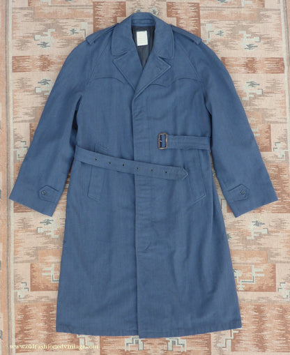 Vintage Mens 1960s Single Breasted Belted Raglan Raincoat Air Force Blue Trench Coat Mac M L