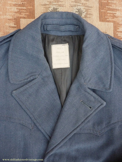 Vintage Mens 1960s Single Breasted Belted Raglan Raincoat Air Force Blue Trench Coat Mac M L