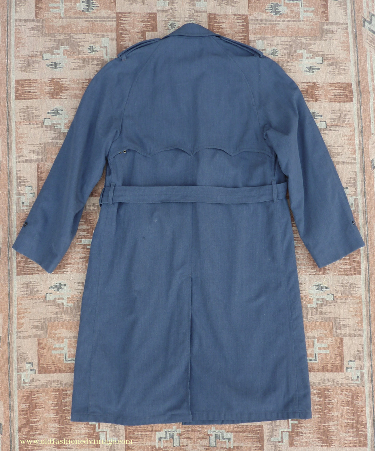 Vintage Mens 1960s Single Breasted Belted Raglan Raincoat Air Force Blue Trench Coat Mac M L