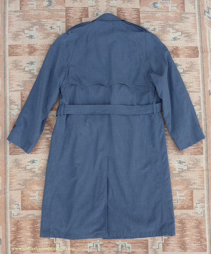 Vintage Mens 1960s Single Breasted Belted Raglan Raincoat Air Force Blue Trench Coat Mac M L