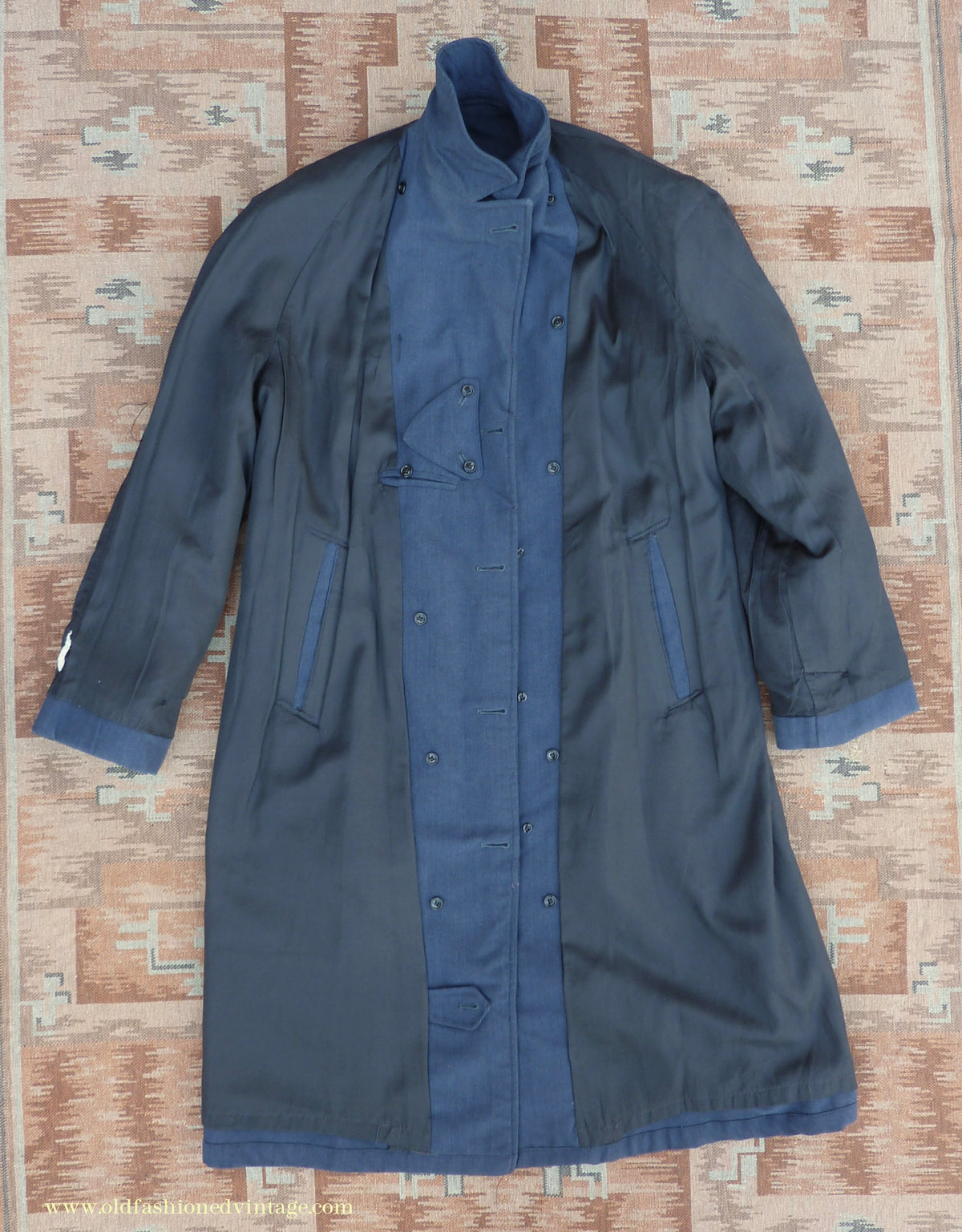 Vintage Mens 1960s Single Breasted Belted Raglan Raincoat Air Force Blue Trench Coat Mac M L