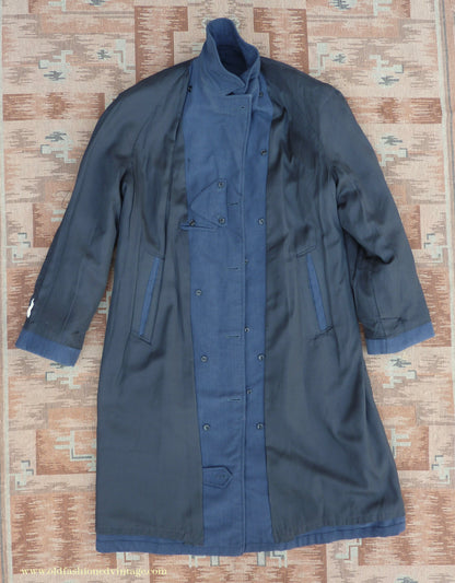 Vintage Mens 1960s Single Breasted Belted Raglan Raincoat Air Force Blue Trench Coat Mac M L