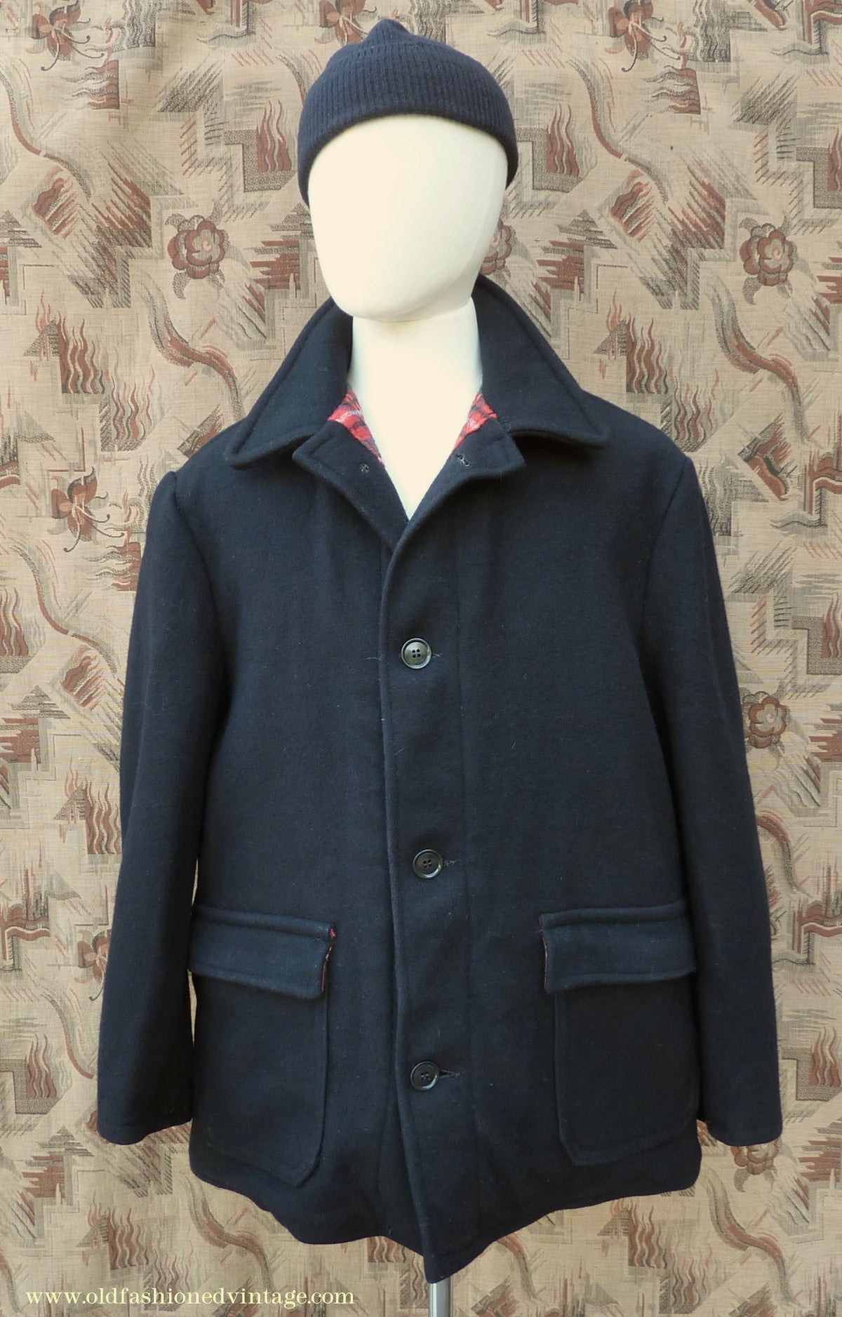 Vintage Mens 1950s 1960s Donkey Jacket Work Coat Black Wool Workwear L / XL