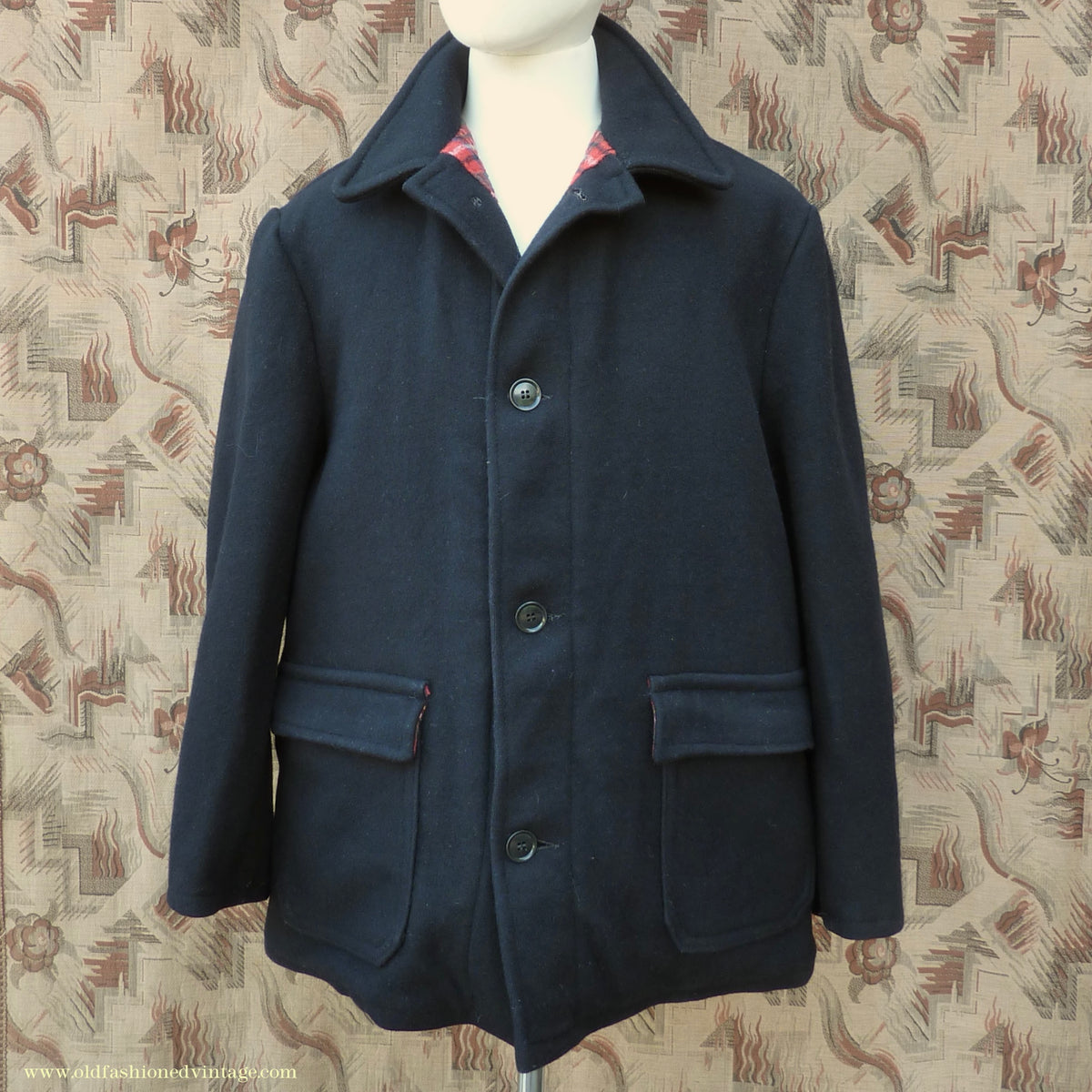 Vintage Mens 1950s 1960s Donkey Jacket Work Coat Black Wool Workwear L / XL