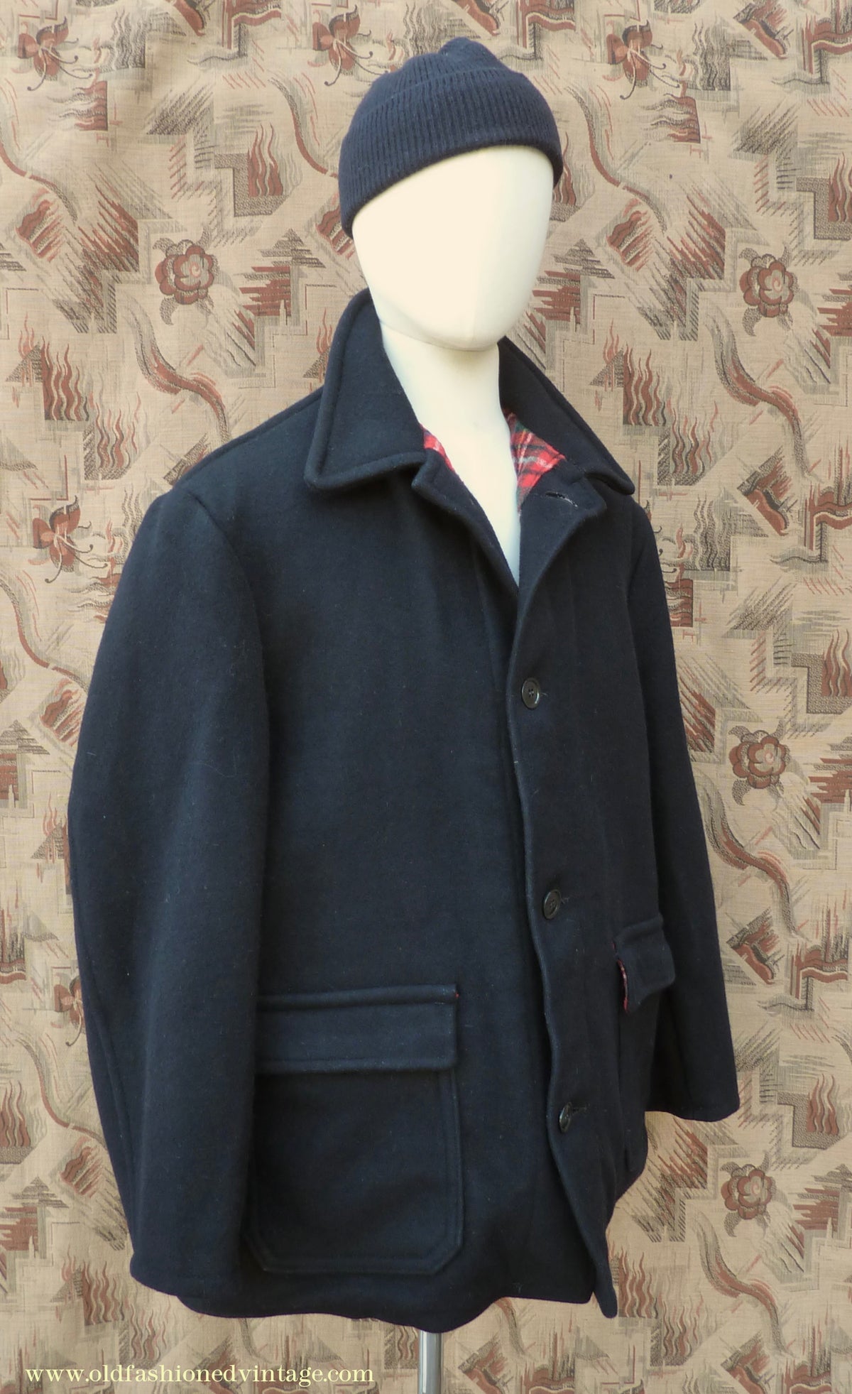 Vintage Mens 1950s 1960s Donkey Jacket Work Coat Black Wool Workwear L / XL