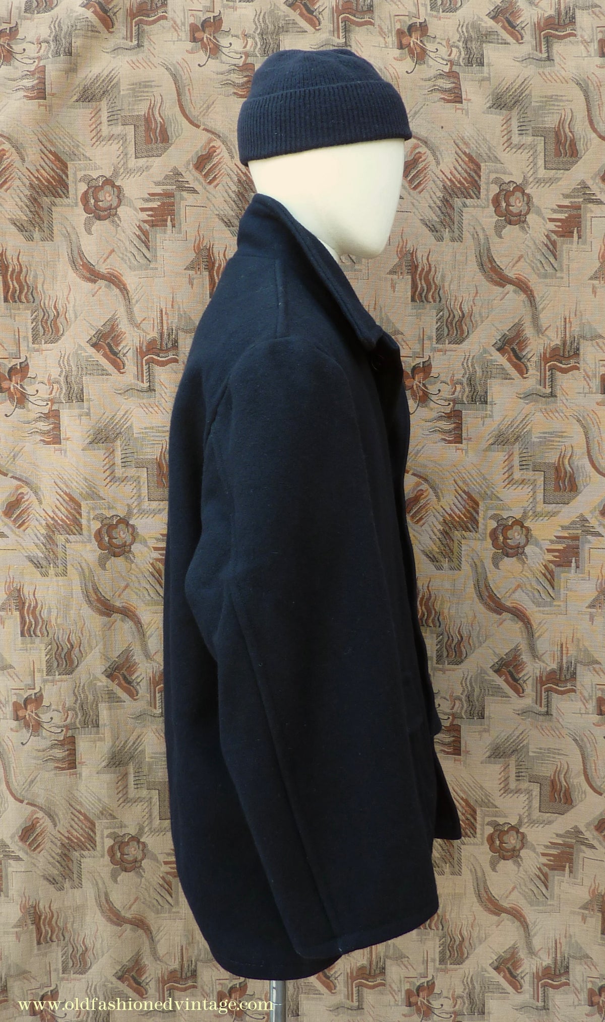 Vintage Mens 1950s 1960s Donkey Jacket Work Coat Black Wool Workwear L / XL