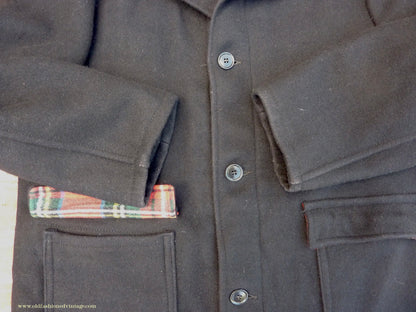 Vintage Mens 1950s 1960s Donkey Jacket Work Coat Black Wool Workwear L / XL