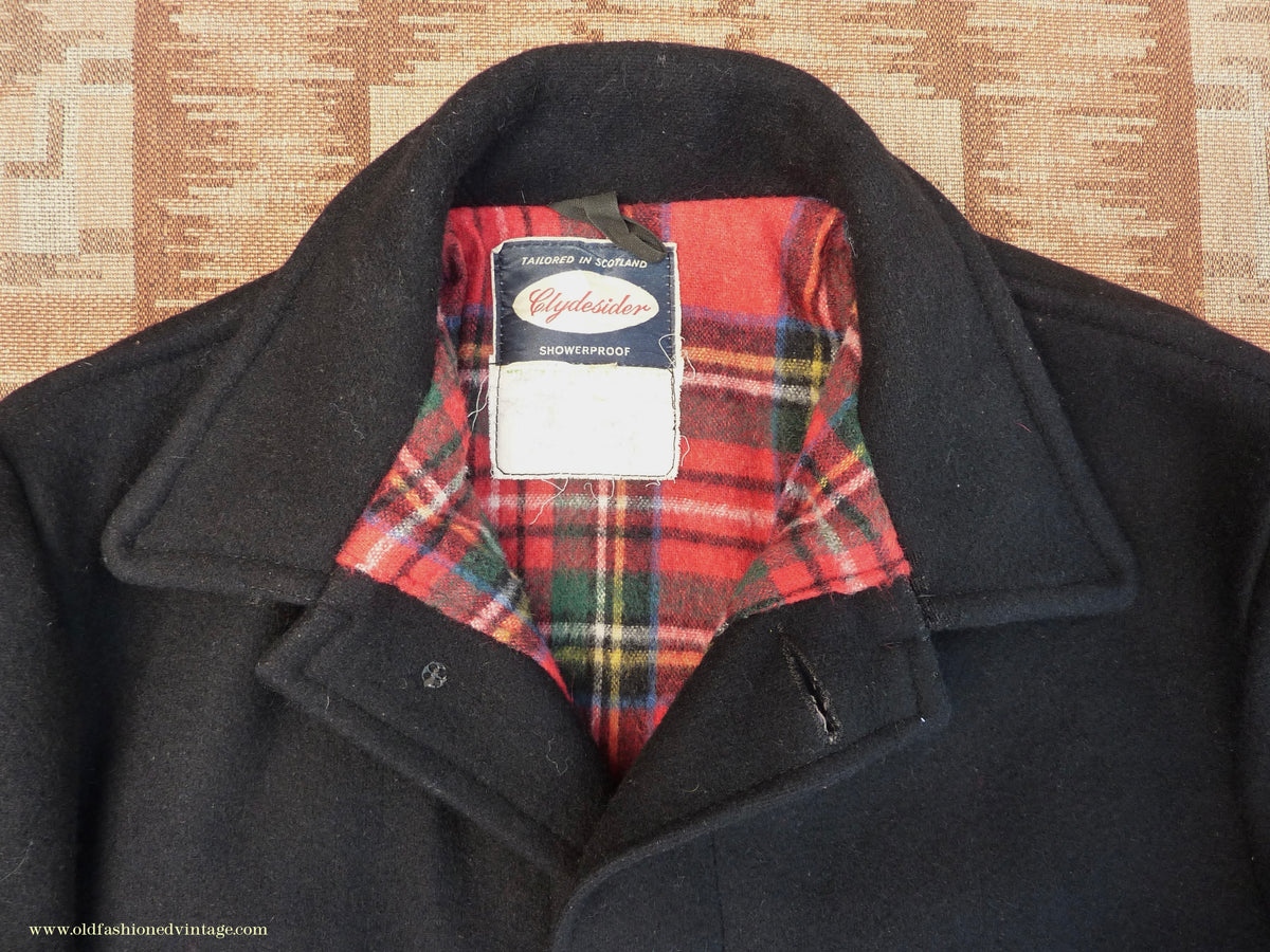 Vintage Mens 1950s 1960s Donkey Jacket Work Coat Black Wool Workwear L / XL