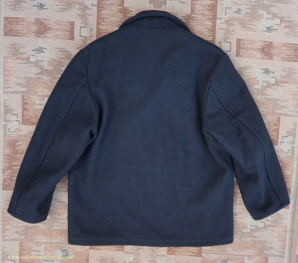 Vintage Mens 1950s 1960s Donkey Jacket Work Coat Black Wool Workwear L / XL