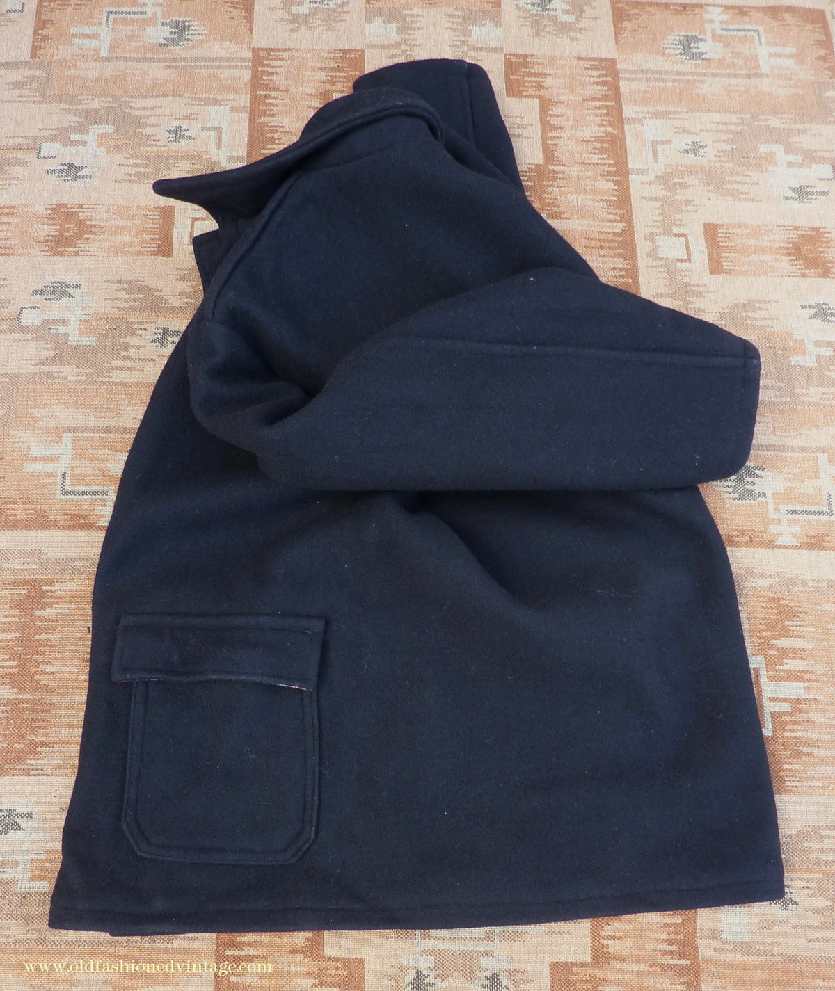 Vintage Mens 1950s 1960s Donkey Jacket Work Coat Black Wool Workwear L / XL