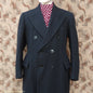 Vintage Mens 1940s Double Breasted Chesterfield Overcoat Dark Grey Black Wool DB 36"/38"