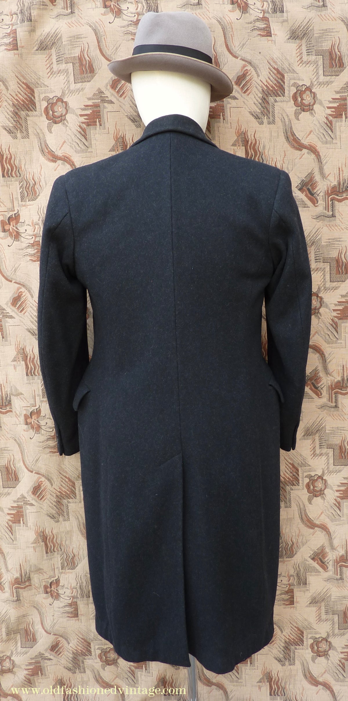 Vintage Mens 1940s Double Breasted Chesterfield Overcoat Dark Grey Black Wool DB 36"/38"