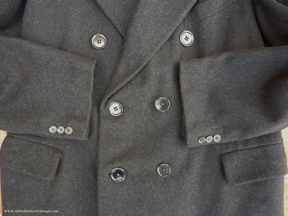 Vintage Mens 1940s Double Breasted Chesterfield Overcoat Dark Grey Black Wool DB 36"/38"