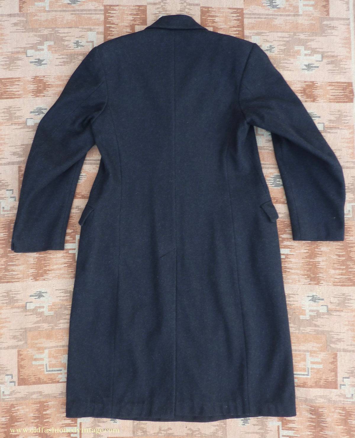 Vintage Mens 1940s Double Breasted Chesterfield Overcoat Dark Grey Black Wool DB 36"/38"