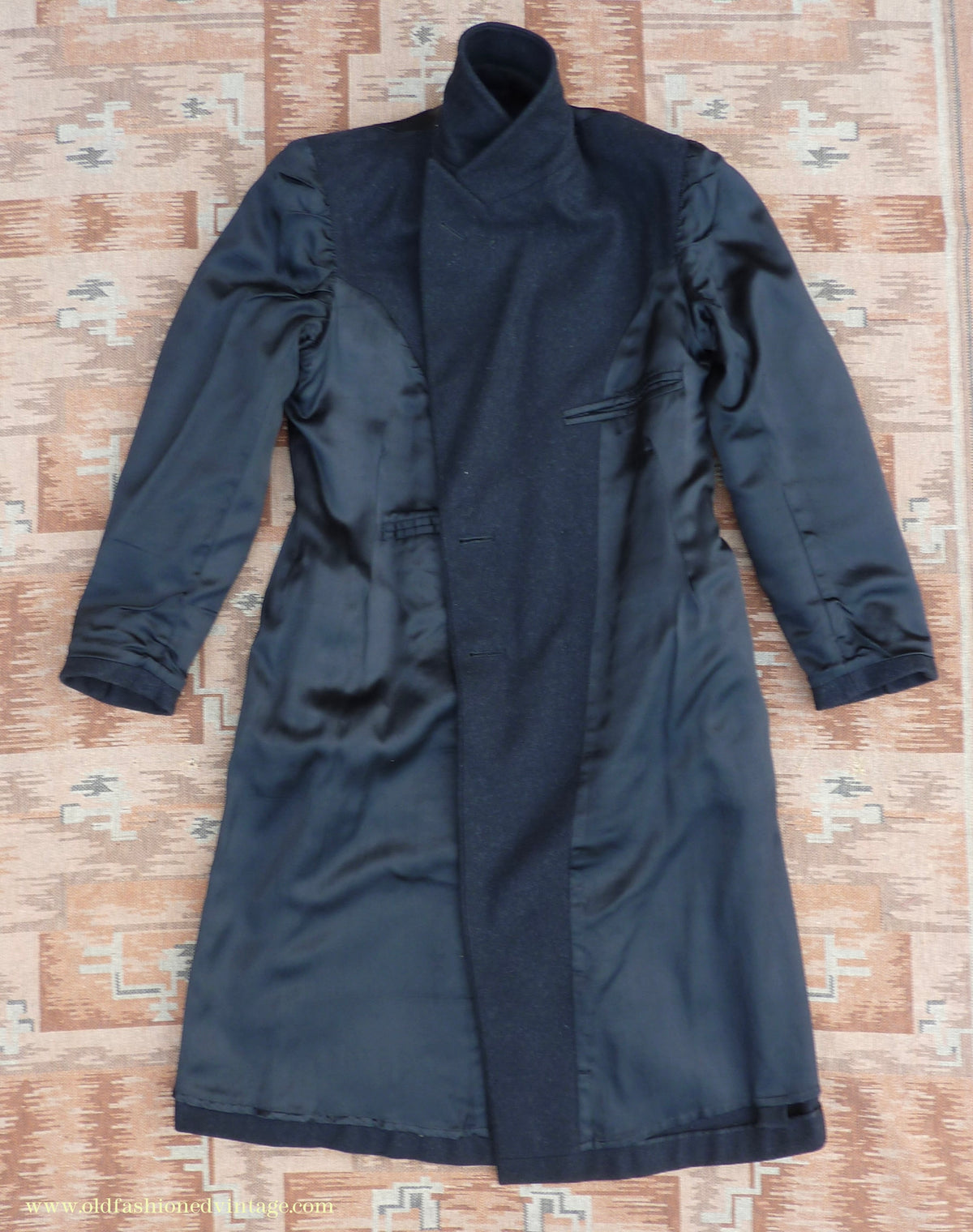 Vintage Mens 1940s Double Breasted Chesterfield Overcoat Dark Grey Black Wool DB 36"/38"