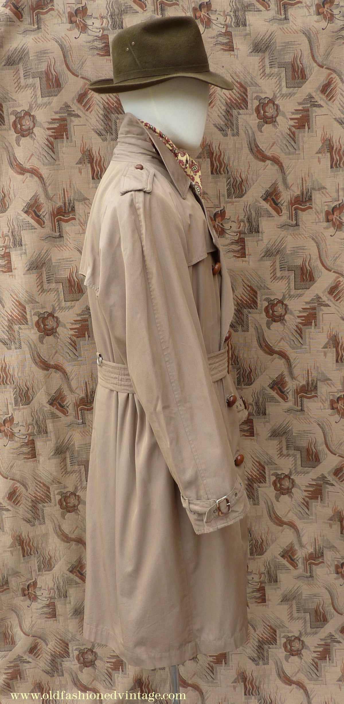 Vintage Mens 1940s 1950s Moss Bros Trench Coat Khaki Double Breasted Raincoat Mac L