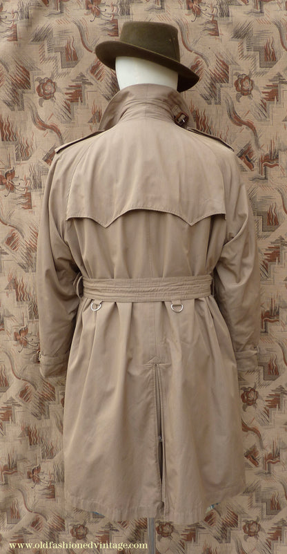 Vintage Mens 1940s 1950s Moss Bros Trench Coat Khaki Double Breasted Raincoat Mac L