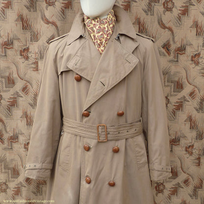 Vintage Mens 1940s 1950s Moss Bros Trench Coat Khaki Double Breasted Raincoat Mac L