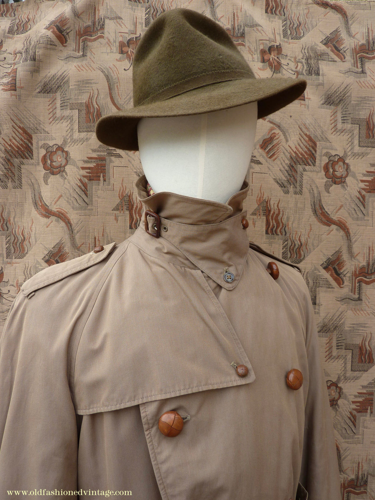 Vintage Mens 1940s 1950s Moss Bros Trench Coat Khaki Double Breasted Raincoat Mac L