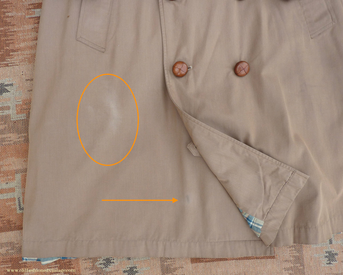 Vintage Mens 1940s 1950s Moss Bros Trench Coat Khaki Double Breasted Raincoat Mac L