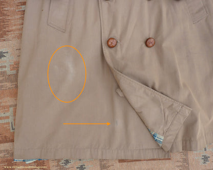 Vintage Mens 1940s 1950s Moss Bros Trench Coat Khaki Double Breasted Raincoat Mac L