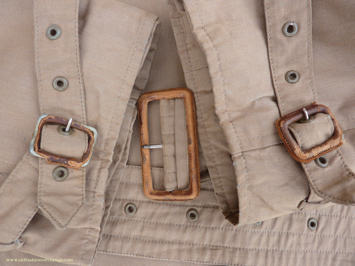 Vintage Mens 1940s 1950s Moss Bros Trench Coat Khaki Double Breasted Raincoat Mac L