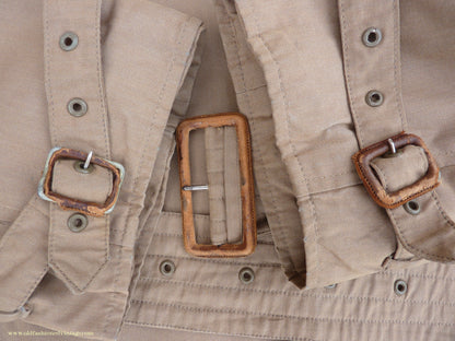 Vintage Mens 1940s 1950s Moss Bros Trench Coat Khaki Double Breasted Raincoat Mac L
