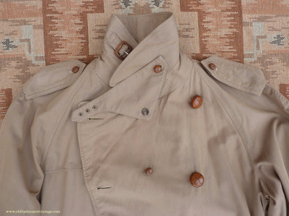 Vintage Mens 1940s 1950s Moss Bros Trench Coat Khaki Double Breasted Raincoat Mac L