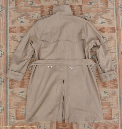 Vintage Mens 1940s 1950s Moss Bros Trench Coat Khaki Double Breasted Raincoat Mac L