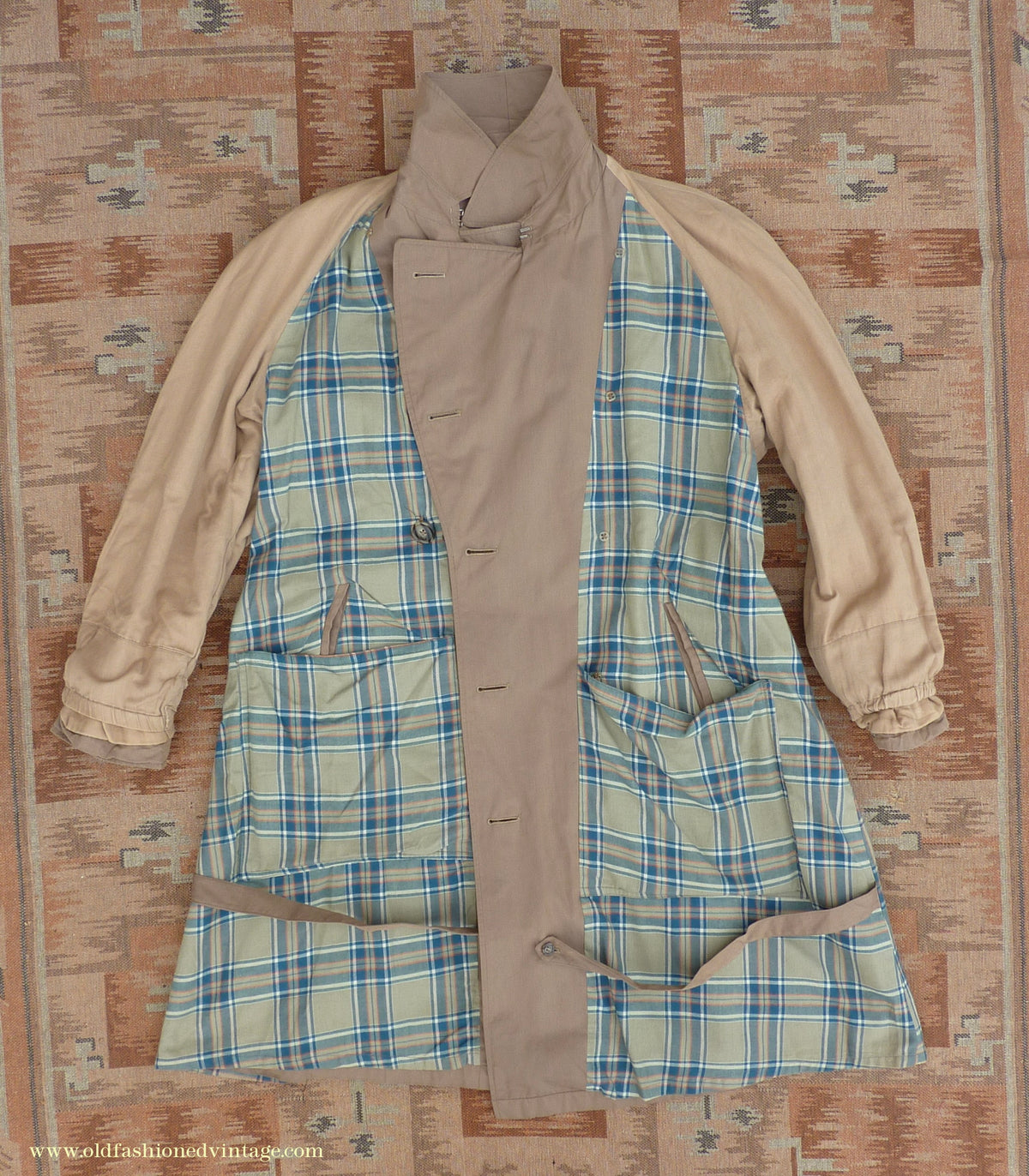 Vintage Mens 1940s 1950s Moss Bros Trench Coat Khaki Double Breasted Raincoat Mac L