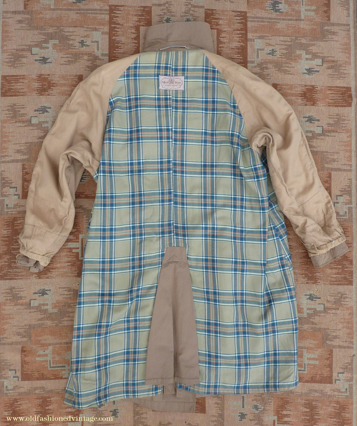 Vintage Mens 1940s 1950s Moss Bros Trench Coat Khaki Double Breasted Raincoat Mac L