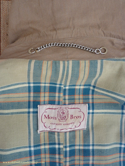 Vintage Mens 1940s 1950s Moss Bros Trench Coat Khaki Double Breasted Raincoat Mac L