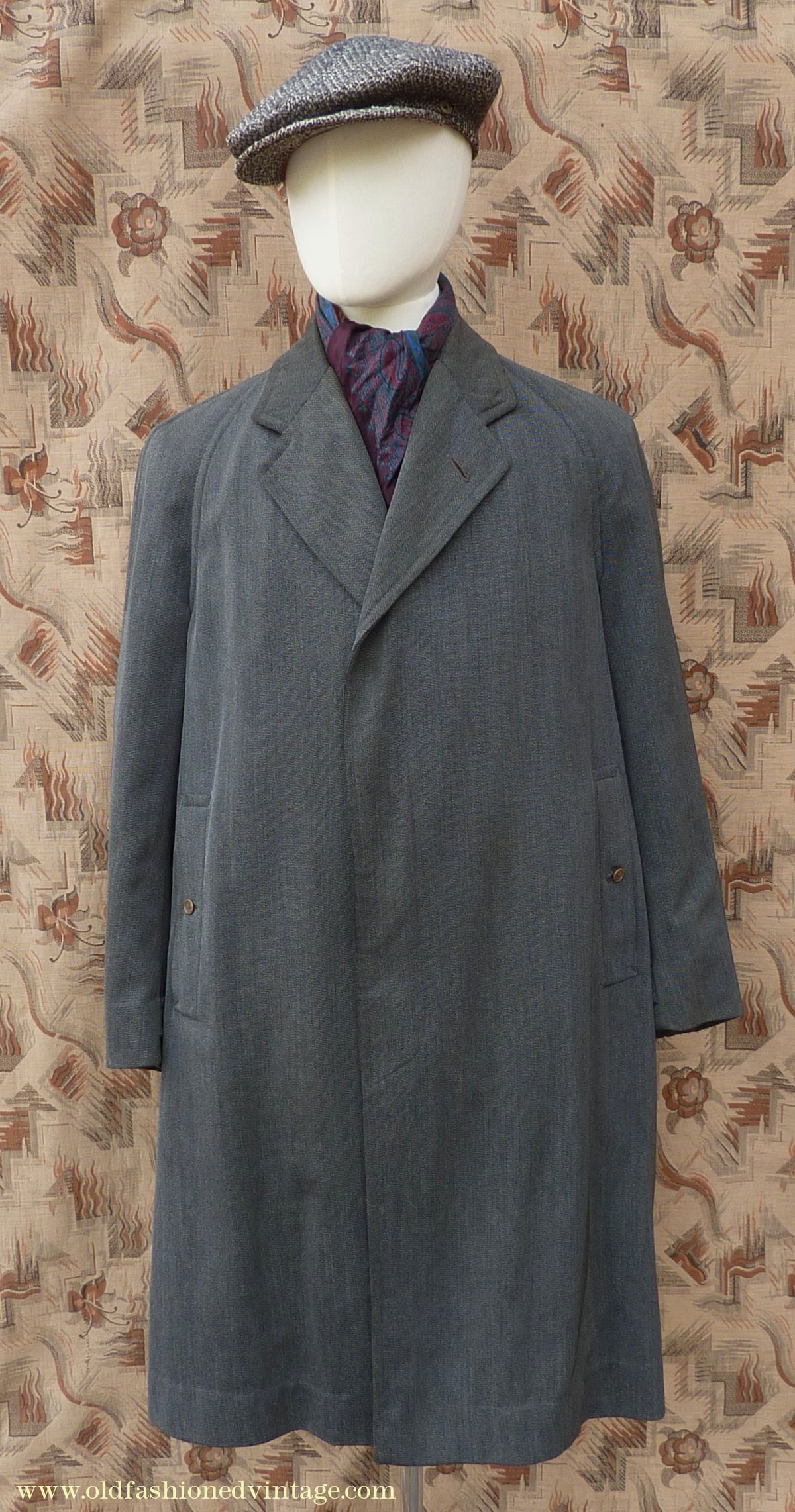 Vintage Mens 1930s 1940s Burberrys Single Breasted Raglan Raincoat Mac Coat Grey Salt & Pepper M 40"