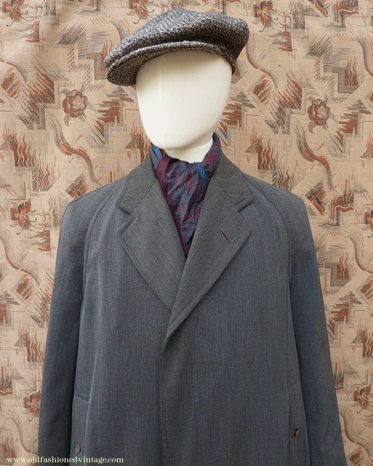 Vintage Mens 1930s 1940s Burberrys Single Breasted Raglan Raincoat Mac Coat Grey Salt & Pepper M 40"