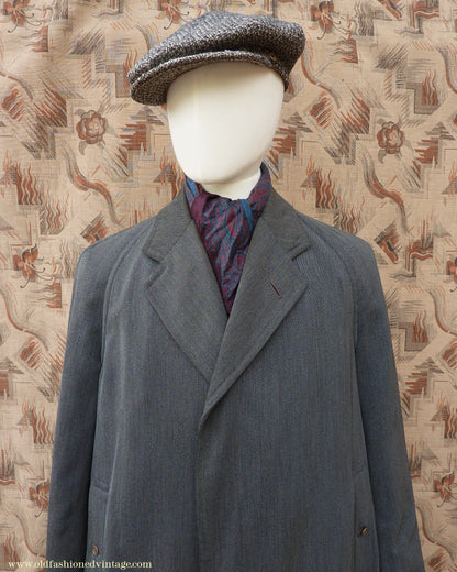 Vintage Mens 1930s 1940s Burberrys Single Breasted Raglan Raincoat Mac Coat Grey Salt & Pepper M 40"