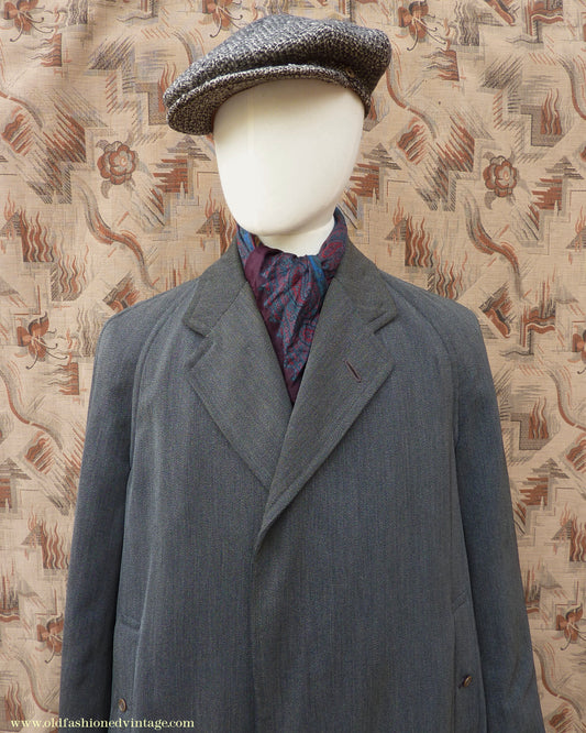 Vintage Mens 1930s 1940s Burberrys Single Breasted Raglan Raincoat Mac Coat Grey Salt & Pepper M 40"