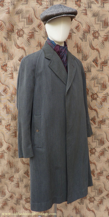 Vintage Mens 1930s 1940s Burberrys Single Breasted Raglan Raincoat Mac Coat Grey Salt & Pepper M 40"