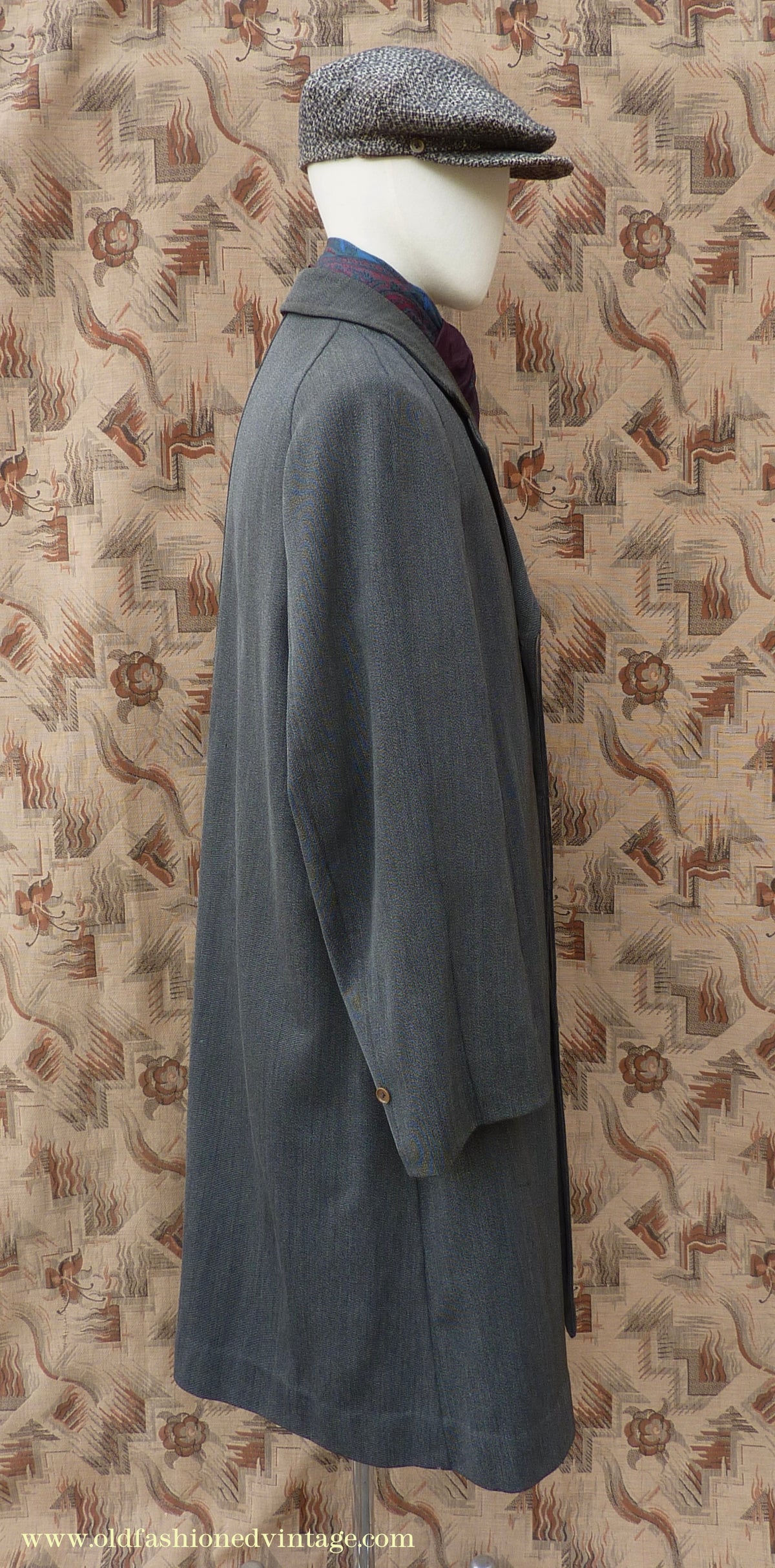 Vintage Mens 1930s 1940s Burberrys Single Breasted Raglan Raincoat Mac Coat Grey Salt & Pepper M 40"