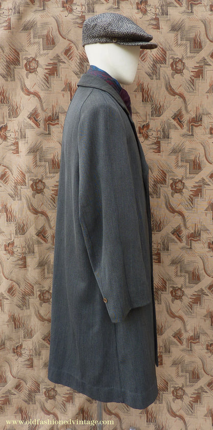 Vintage Mens 1930s 1940s Burberrys Single Breasted Raglan Raincoat Mac Coat Grey Salt & Pepper M 40"