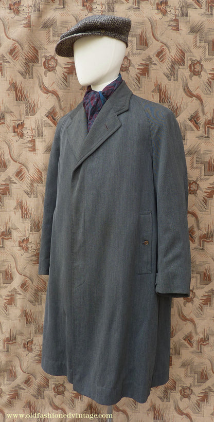 Vintage Mens 1930s 1940s Burberrys Single Breasted Raglan Raincoat Mac Coat Grey Salt & Pepper M 40"