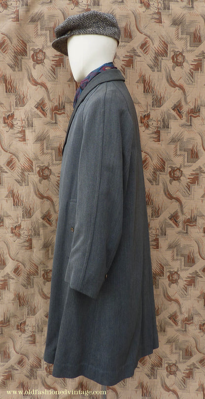Vintage Mens 1930s 1940s Burberrys Single Breasted Raglan Raincoat Mac Coat Grey Salt & Pepper M 40"