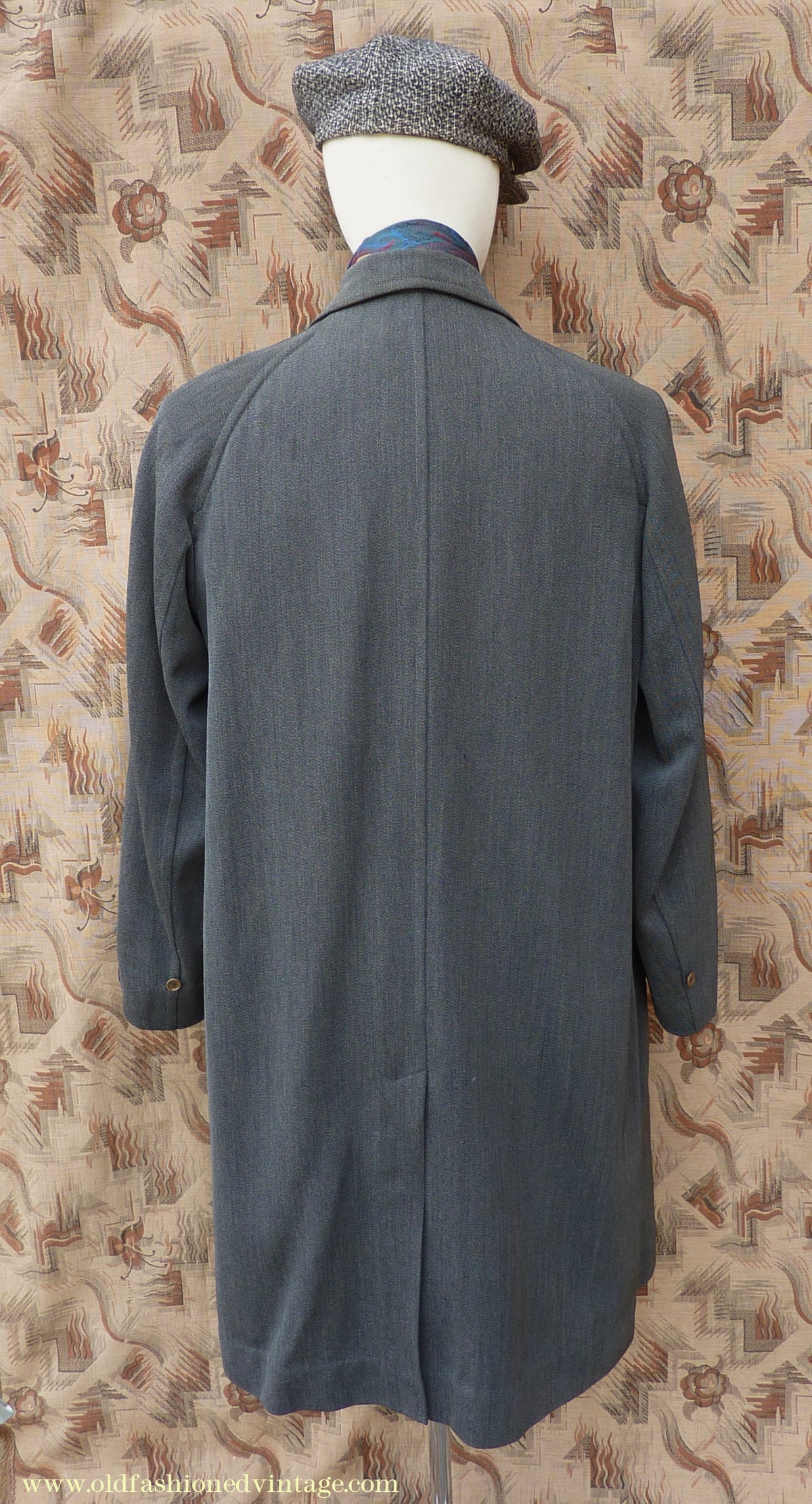 Vintage Mens 1930s 1940s Burberrys Single Breasted Raglan Raincoat Mac Coat Grey Salt & Pepper M 40"