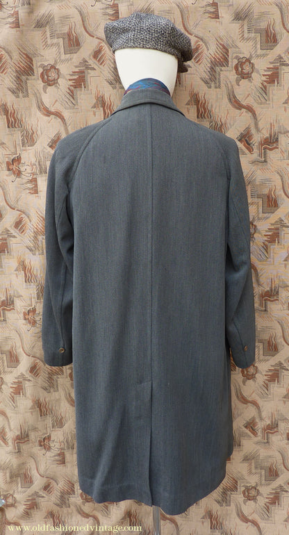 Vintage Mens 1930s 1940s Burberrys Single Breasted Raglan Raincoat Mac Coat Grey Salt & Pepper M 40"