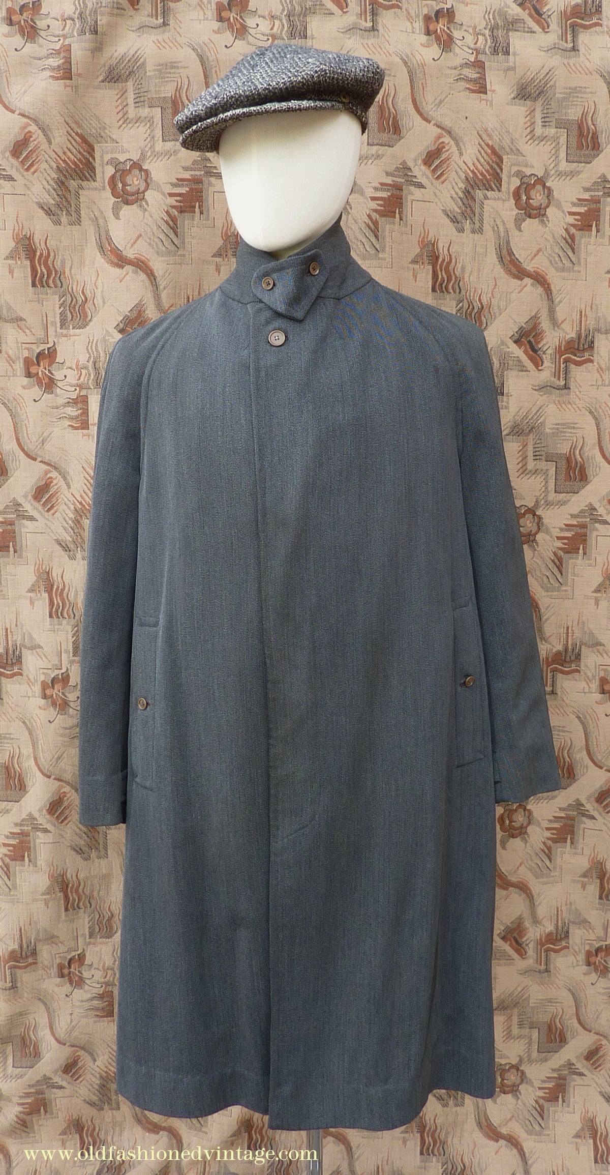 Vintage Mens 1930s 1940s Burberrys Single Breasted Raglan Raincoat Mac Coat Grey Salt & Pepper M 40"