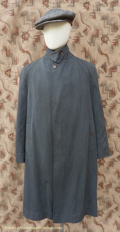 Vintage Mens 1930s 1940s Burberrys Single Breasted Raglan Raincoat Mac Coat Grey Salt & Pepper M 40"