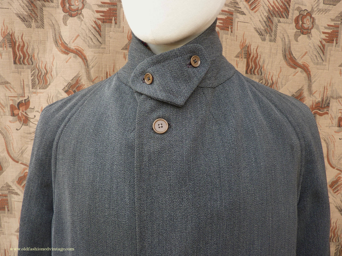 Vintage Mens 1930s 1940s Burberrys Single Breasted Raglan Raincoat Mac Coat Grey Salt & Pepper M 40"