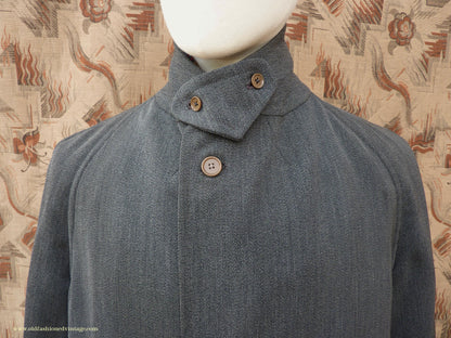 Vintage Mens 1930s 1940s Burberrys Single Breasted Raglan Raincoat Mac Coat Grey Salt & Pepper M 40"