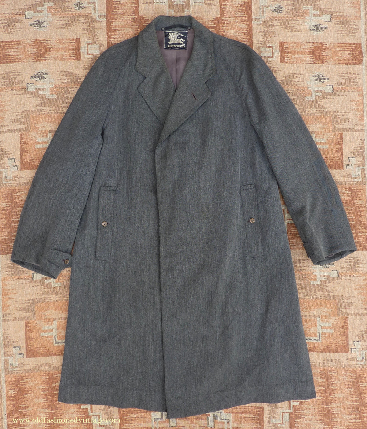 Vintage Mens 1930s 1940s Burberrys Single Breasted Raglan Raincoat Mac Coat Grey Salt & Pepper M 40"